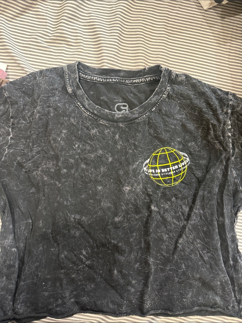 Cyclebar Black Mineral-Wash Tee with Yellow Globe Graphic